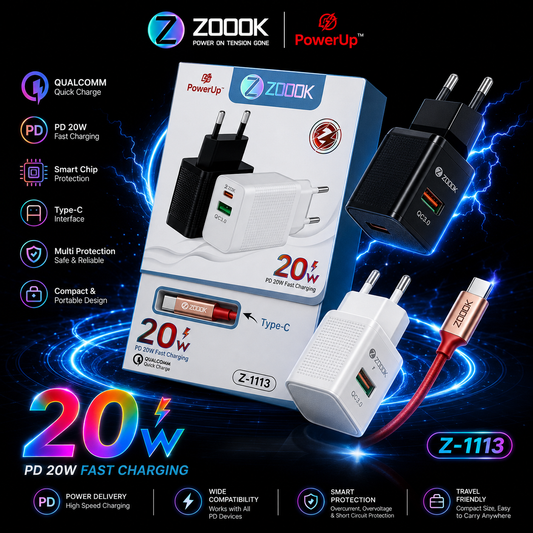 ZOOK 20W PD Fast Charger Z-1113 | Type-C + USB