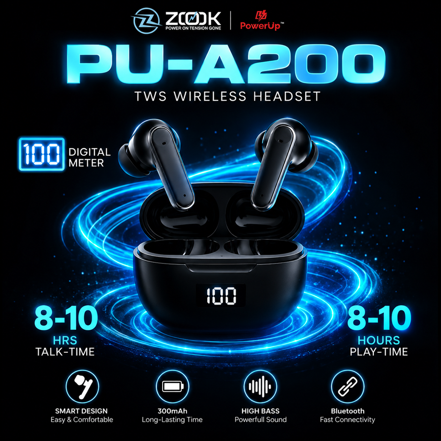 ZOOK PU-A200 TWS Wireless Earbuds | 8-10 Hours Playtime | Black & White