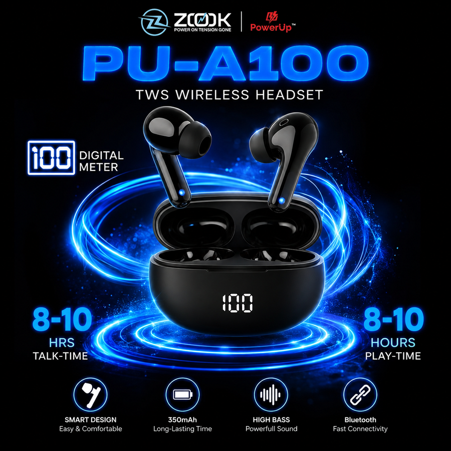 ZOOK PU-A100 TWS Wireless Earbuds Digital Battery Meter | 8-10 Hours