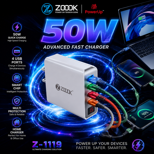 ZOOK 50W Advanced Fast Charger Z-1119 | Multi Port USB Charger