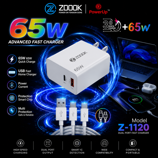ZOOK 65W Advanced Fast Charger Z-1120 | Dual Port